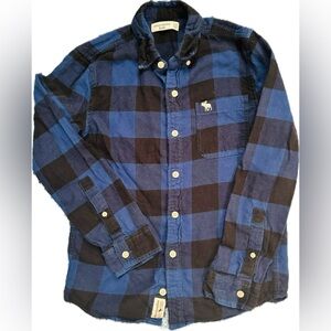 Abercrombie kids blue/black flannel button down, size 9/10